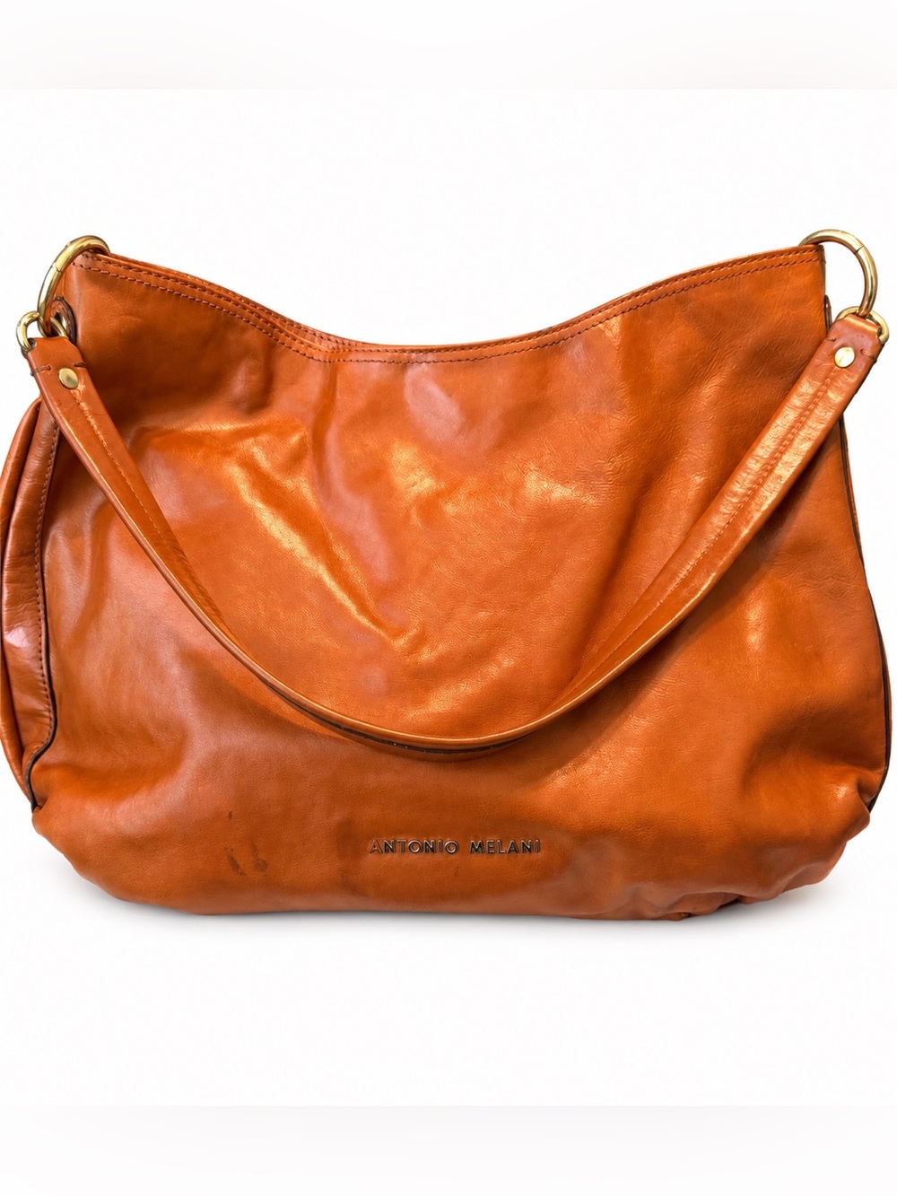 Antonio Melani Cognac Leather Oversized Hobo Shoulder Bag Y2K Boho